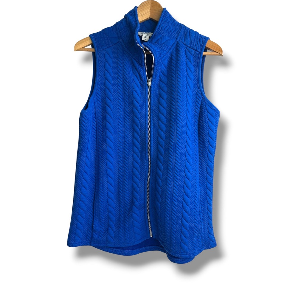 Coldwater Creek Womens Royal Blue Quilted Cable Knit Zip Front Vest Size M 15641